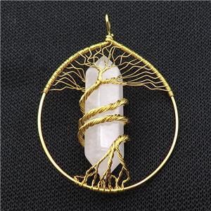 Clear Quartz Tree Of Life Pendant Alloy Wire Wrapped Gold Plated, approx 50-70mm