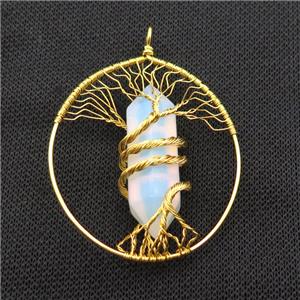 White Opalite Tree Of Life Pendant Alloy Wire Wrapped Gold Plated, approx 50-70mm