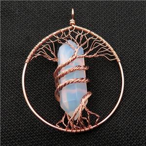 White Opalite Tree Of Life Pendant Alloy Wire Wrapped Rose Gold, approx 50-70mm