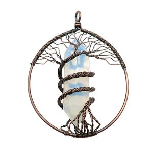 White Opalite Tree Of Life Pendant Alloy Wire Wrapped Antique Red, approx 50-70mm