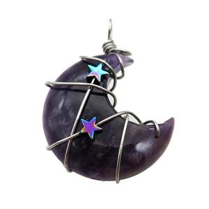 Amethyst Moon Pendant Wire Wrapped, approx 34mm