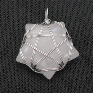 Clear Crystal Quartz Star Pendant Wire Wrapped, approx 30mm