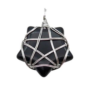Black Onyx Agate Star Pendant Wire Wrapped, approx 30mm