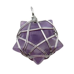 Purple Amethyst Star Pendant Wire Wrapped, approx 30mm