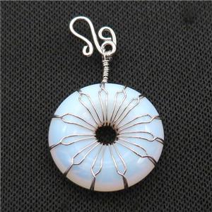 White Opalite Donut Pendant Wire Wrapped, approx 30mm