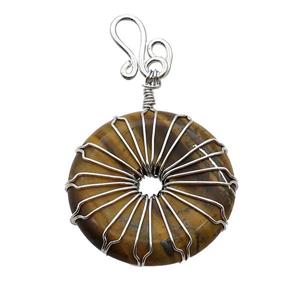 Tiger Eye Stone Donut Pendant Wire Wrapped, approx 30mm