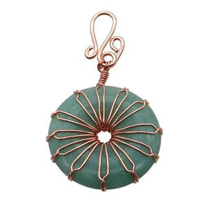 Green Aventurine Donut Pendant Wire Wrapped Rose Gold, approx 30mm