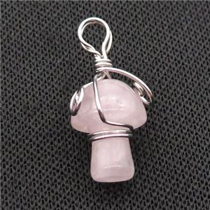 Pink Rose Quartz Mushroom Pendant Wire Wrapped, approx 15-20mm