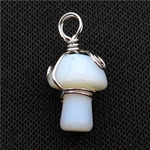 White Opalite Mushroom Pendant Wire Wrapped, approx 15-20mm