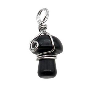 Black Onyx Agate Mushroom Pendant Wire Wrapped, approx 15-20mm