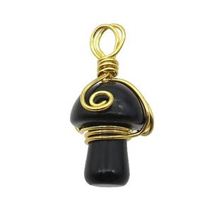 Black Onyx Mushroom Pendant Wire Wrapped, approx 15-20mm