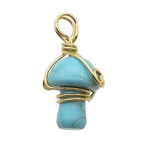 Blue Turquoise Mushroom Pendant Wire Wrapped, approx 15-20mm