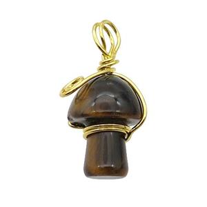 Tiger Eye Stone Mushroom Pendant Wire Wrapped, approx 15-20mm