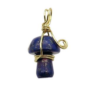 Blue Lapis Mushroom Pendant Wire Wrapped, approx 15-20mm