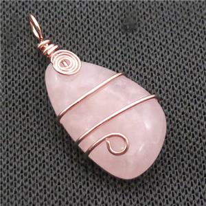 Pink Rose Quartz Teardrop Pendant Wire Wrapped, approx 20-42mm
