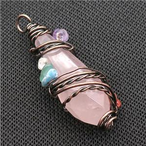 Pink Rose Quartz Teardrop Pendant Wire Wrapped, approx 22-53mm