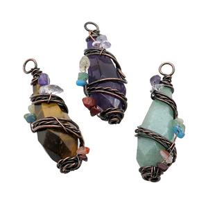 Mix Gemstone Teardrop Pendant Wire Wrapped, approx 22-53mm