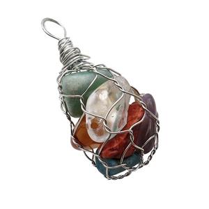 Mix Gemstone Chip Pendant Wire Wrapped, approx 20-50mm