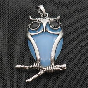 White Opalite Owl Pendant Alloy Antique Silver, approx 25-50mm