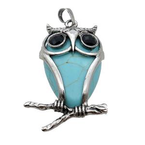 Blue Dye Turquoise Owl Pendant Alloy Antique Silver, approx 25-50mm