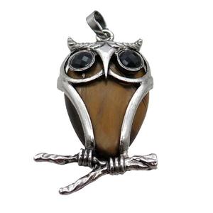 Tiger Eye Stone Owl Pendant Alloy Antique Silver, approx 25-50mm