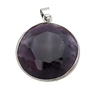 Amethyst Button Pendant, approx 25mm