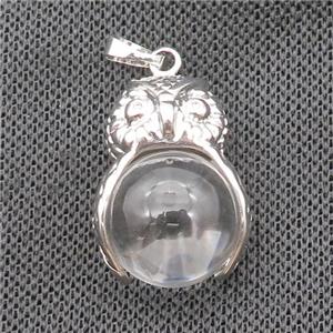 Clear Crystal Glass Owl Alloy Pendant, approx 16mm, 20-25mm