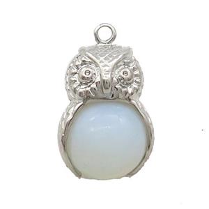 White Opalite Owl Alloy Pendant, approx 16mm, 20-25mm