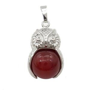 Red Carnelian Owl Alloy Pendant, approx 16mm, 20-25mm
