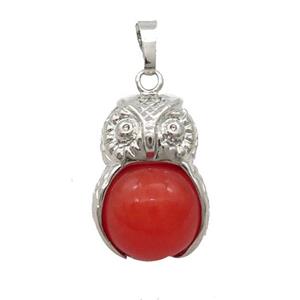 Red Dye Agate Owl Alloy Pendant, approx 16mm, 20-25mm