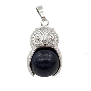 Blue Sandstone Owl Alloy Pendant, approx 16mm, 20-25mm