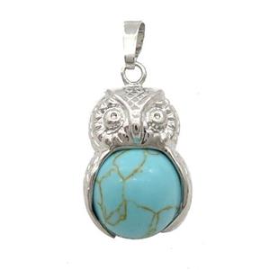 Blue Turquoise Owl Alloy Pendant, approx 16mm, 20-25mm