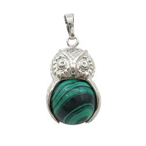 Alloy Owl Pendant With Synthetic Malachite, approx 16mm, 20-25mm