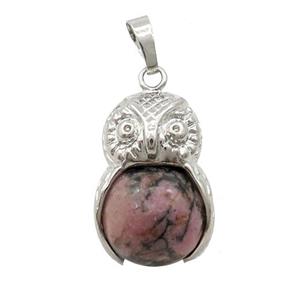 Alloy Owl Pendant With Rhodonite, approx 16mm, 20-25mm