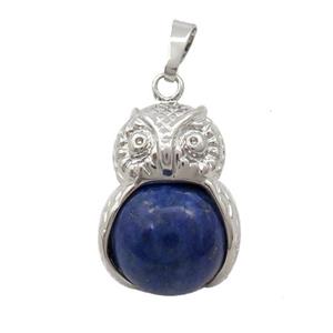 Alloy Owl Pendant With Lapis, approx 16mm, 20-25mm