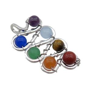 Alloy Pendant With Mix Gemstone Chakra Wire Wrapped Antique Silver, approx 22-46mm