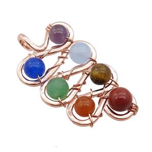 Alloy Pendant With Mix Gemstone Chakra Wire Wrapped Rose Gold, approx 22-46mm