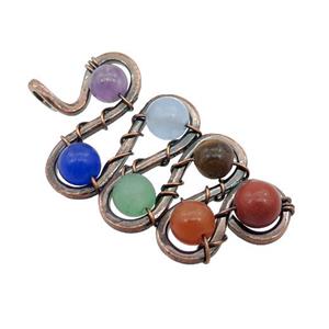 Alloy Pendant With Mix Gemstone Chakra Wire Wrapped Antique Red, approx 22-46mm