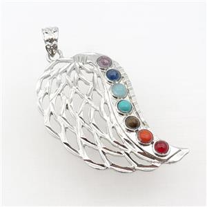 Alloy Angel Wing Pendant Pave Gemstone Chakra Platinum Plated, approx 30-50mm