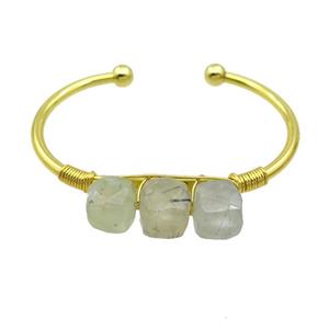 Copper Bangle With Prehnite Wire Wrapped Gold Plated, approx 10mm, 45-60mm
