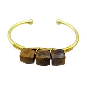 Copper Bangle With Tiger Eye Stone Wire Wrapped Gold Plated, approx 10mm, 45-60mm