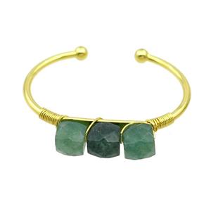 Copper Bangle With Green Aventurine Wire Wrapped Gold Plated, approx 10mm, 45-60mm