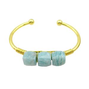 Copper Bangle With Amazonite Wire Wrapped Gold Plated, approx 10mm, 45-60mm
