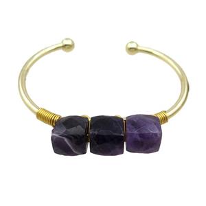 Copper Bangle With Amethyst Wire Wrapped Gold Plated, approx 10mm, 45-60mm