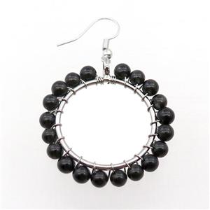 Black Onyx Agate Copper Hook Earring Wire Wrapped Platinum Plated, approx 4.5mm, 35mm dia
