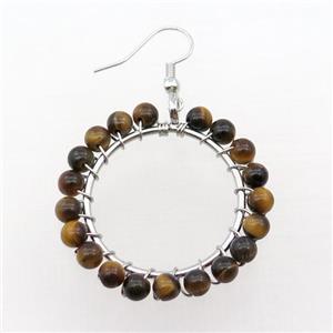 Tiger Eye Stone Copper Hook Earring Wire Wrapped Platinum Plated, approx 4.5mm, 35mm dia