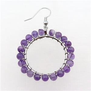 Purple Amethyst Copper Hook Earring Wire Wrapped Platinum Plated, approx 4.5mm, 35mm dia