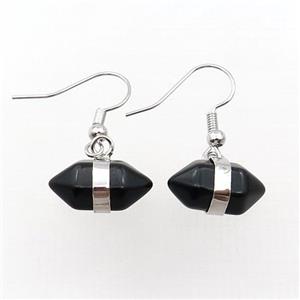 Black Onyx Agate Copper Hook Earring Bullet Platinum Plated, approx 10-18mm