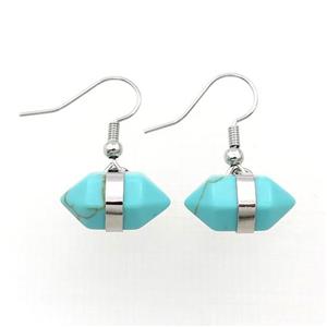 Dye Turquoise Copper Hook Earring Bullet Platinum Plated, approx 10-18mm