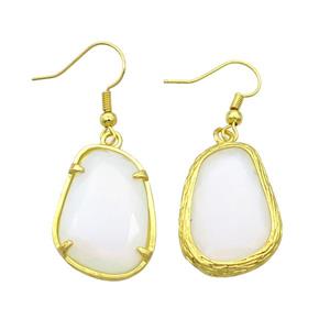 White Opalite Copper Hook Earring Gold Plated, approx 18.5-26mm